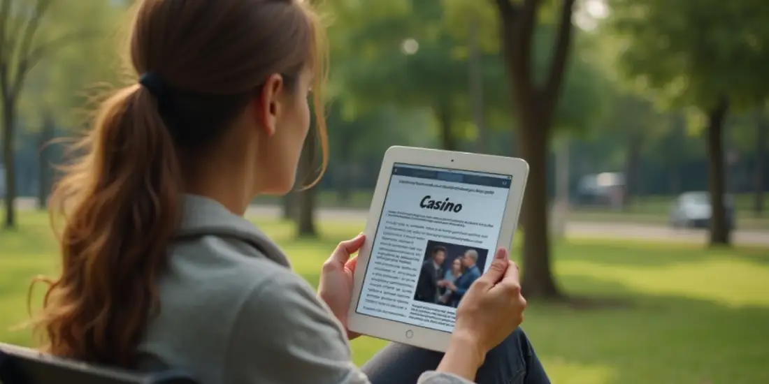 girl reading casino news in the countryside